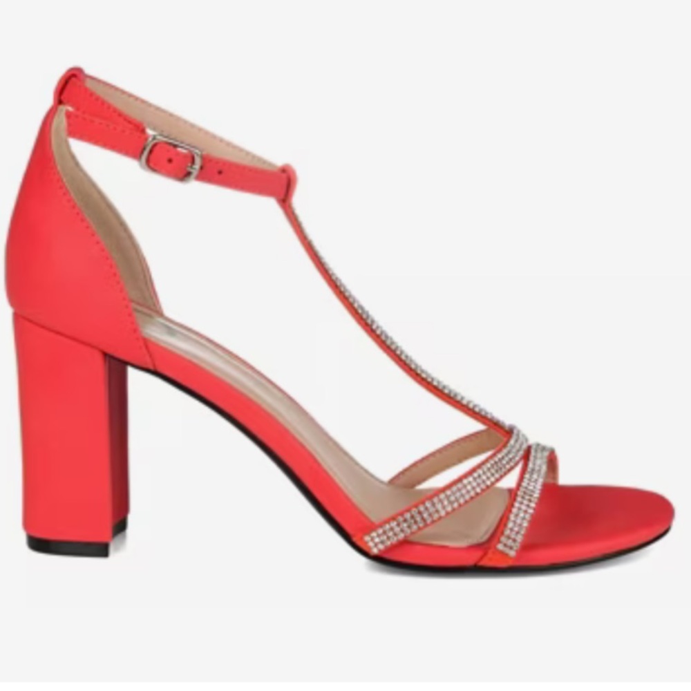 Journee Collection Red Rhinestone Heels - Picture 2 of 6